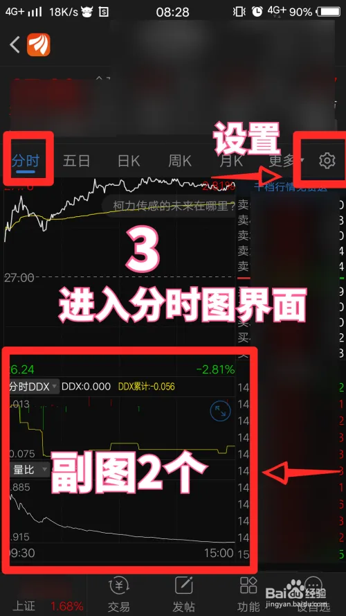 东方财富手机版如何设置K线和分时主图、副图