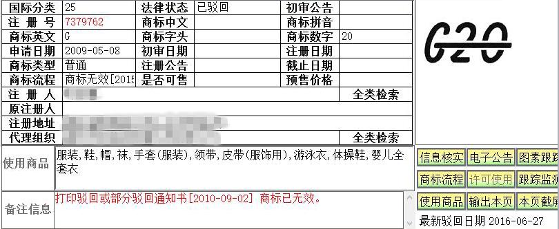 g2000牌子的衣服好吗_G20峰会 商标注册 G20服装品牌